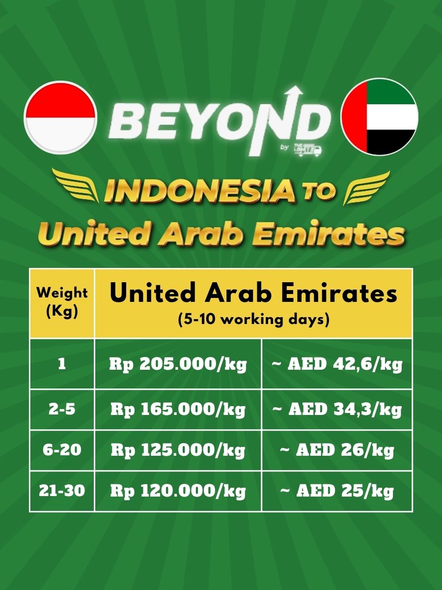 Shipping Price List Import from Indonesia to United Arab Emirate